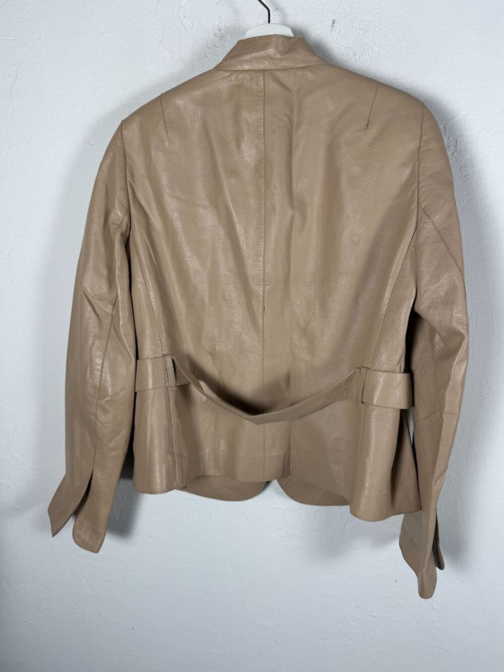 Akris Punto Womens Beige Genuine Lambskin Leather Belted Jacket Size 12 Swiss - Picture 2 of 14